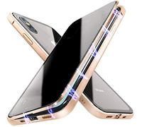 Hkess Anti-Peep Magnétique Adsorption Coque pour iPhone XR Anti Espion Étui Anti Spy Métal Bumper Frame Case Double Face Privacy Verre Trempé 360 Degrés Protection Housse Flip Anti-Regards Cover,Or