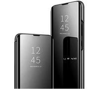 Hkess Coque Compatible pour Samsung Galaxy A70 Étui Housse Translucide Plating Standing Clear View Cover avec Support Fonction Flip Miroir Case 360 degrés Protection Antichoc Housse,Noir