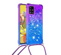 Hkess Coque Glitter Liquide Compatible pour Samsung Galaxy A51 avec Cordon Collier Réglable, Brillante Paillette Quicksands Case Housse, Silicone Antichoc Lanyard Protection Bumper pour Smartphone
