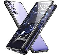 Hkess Coque pour Samsung Galaxy S21 Plus 5G Cover Magnétique Adsorption Ultra Mince Protection étui Transparent Verre Trempé Plein écran Avant et Après Housse Bumper Métal Frame Flip Case,Noir