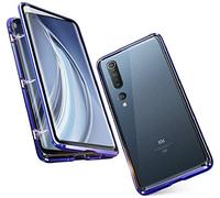 Hkess Coque pour Xiaomi Mi 10 /Mi 10 Pro Étui Magnétique Adsorption Technologie 360 Degrés Protection Case Avant et Après Transparent Verre Trempé Housse Bumper Métal Frame Etui Flip Cover,Bleu