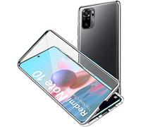 Hkess Coque pour Xiaomi Redmi Note 10 / Note 10S Cover Magnétique Adsorption Ultra Mince Protection étui Transparent Verre Trempé Plein écran Avant et Après Housse Bumper Métal Frame Flip Case,Argent