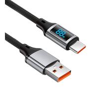 Hkfgdjdl Câble USB vers type C 60 W charge rapide avec affichage LED en nylon tressé pour ordinateur portable, téléphone, tablette