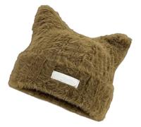 Hkfgdjdl Chapeau à motif oreilles de chat, chapeau tricoté en fourrure douce et chaude pour l'hiver et l'automne avec lettre