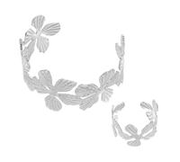 Hkfgdjdl Florals Beacelet, Lot de 2 bracelets et bagues en métal robuste pour femme avec taille réglable