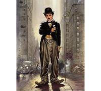 HKFLD DIY Diamond Painting Kit, 5D Round Charlie Chaplin, High-definition Canvas, Multi-faceted Diamonds, Cross Stitch Pictures Home Decoration 50x60cmKbG329