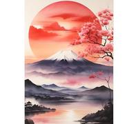 HKFLD Kits de peinture diamant lever de soleil pour adultes débutants, kits d'art diamant 5D Mont Fuji, 50x60CM