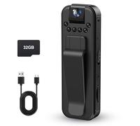 HKFUG Mini caméra corporelle HD 1080p avec carte mémoire intégrée de 32 Go et vision nocturne pour intérieur, extérieur, voyage, application de la loi, sport