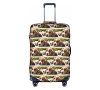 HKHLHLH Basset Hound Housse élastique pour valise avec fermeture éclair invisible sur le côté imprimé protège les bagages de la poussière des rayures, blanc, XL