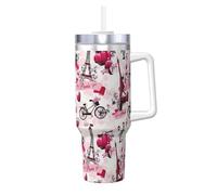 HKHLHLH Cityscape Paris Tour Eiffel France Tasse à café de voyage en acier inoxydable avec poignée et couvercle, étanche, réutilisable, 1200 ml