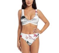 HKHLHLH Ensemble bikini japonais Mount Red Sun élégant pour femme avec motif croisé à l'avant et dos en U pour les vacances d'été à la plage, Noir , XXL