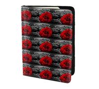 HKHLHLH Étui pour passeport avec imprimé roses noires blanches et rouges de 14 cm avec organiseur de cartes de crédit pour voyage, Noir , Taille unique