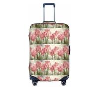 HKHLHLH Housse de valise élastique avec fermeture éclair invisible sur le côté imprimé tulipes roses pour protéger les bagages de la poussière et des rayures, blanc, S