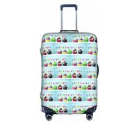HKHLHLH Housse de valise élastique colorée avec imprimé Happy Birthday Cupcakes avec fermeture éclair invisible sur le côté imprimé protège les bagages de la poussière des rayures, blanc, S