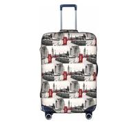HKHLHLH Housse de valise élastique rouge avec fermeture éclair invisible sur le côté imprimé London Street Protège les bagages de la poussière des rayures, blanc, S