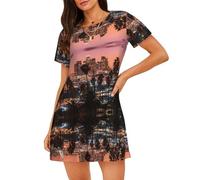 HKHLHLH Los Angeles Palm Trees Chemise de nuit à manches courtes pour femme Col rond, Noir , 3XL