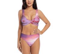 HKHLHLH Pink Flamingos Bikini élégant pour femme avec motif croisé sur le devant et dos en U pour les vacances d'été à la plage, Noir , XL