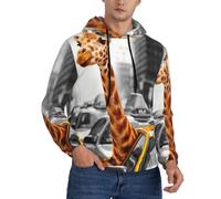 HKHLHLH Pull à capuche imprimé girafe à New York pour homme, coupe ample avec cordon de serrage, sweat à capuche doux avec poche, Noir , L