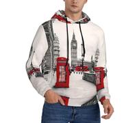 HKHLHLH Red Phone Booth London Street Pull à capuche imprimé pour homme, coupe ample, cordon de serrage, doux avec poche, Noir , 4XL