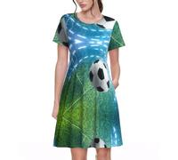 HKHLHLH Robe d'été à manches courtes avec poches pour femme - Coupe trapèze douce - Taille élastique - Coupe décontractée, Noir , S