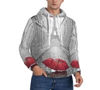 HKHLHLH Sweat à capuche d'hiver pour homme avec doublure en polaire épaisse et poche kangourou - Coupe confortable - Tour Eiffel Paris - Parapluie rouge, Noir , 3XL