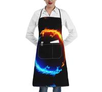 HKHLHLH Tablier de cuisine unisexe motif dragons de feu et de glace, tablier imprimé tendance avec grande poche, lavable en machine pour la pâtisserie, le dessin, le barbecue