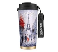 HKHLHLH Tasse à café de voyage en acier inoxydable 316 avec cordon, motif arbre de la ville de Paris, tour Eiffel, gobelet isotherme