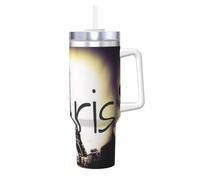 HKHLHLH Tasse à café de voyage en acier inoxydable avec poignée et couvercle, étanche, réutilisable, motif Tour Eiffel Love Paris Prinitng, 1200 ml