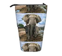 HKHLHLH Trousse à crayons télescopique avec motif animaux sauvages africains et éléphants - Pour filles, garçons, étudiants, Noir , Taille unique, Organiseur de sac