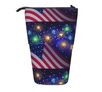 HKHLHLH Trousse à crayons télescopique avec motif drapeau américain du 4 juillet et feu d'artifice pour filles, garçons, étudiants, Noir , Taille unique, Organiseur de sac
