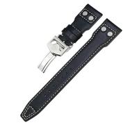 HKIDKK Bracelet de montre en cuir véritable à rivets 20 mm, 21 mm, 22 mm pour IWC Big Pilot IW377714 Spitfire Bracelet en cuir de vache marron, 22mm