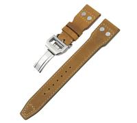 HKIDKK Bracelet de montre en cuir véritable à rivets 20 mm, 21 mm, 22 mm pour IWC Big Pilot IW377714 Spitfire Bracelet en cuir de vache marron, 20 mm