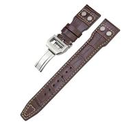 HKIDKK Bracelet de montre en cuir véritable à rivets 20 mm, 21 mm, 22 mm pour IWC Big Pilot IW377714 Spitfire Bracelet en cuir de vache marron, 22mm