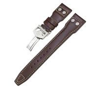 HKIDKK Bracelet de montre en cuir véritable à rivets 20 mm, 21 mm, 22 mm pour IWC Big Pilot IW377714 Spitfire Bracelet en cuir de vache marron, 22mm
