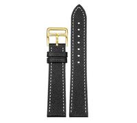 HKIDKK Le bracelet de montre en cuir véritable est adapté pour un bracelet en cuir de vachette souple et confortable de 18/20/22 mm, Noir/blanc/doré, 20mm