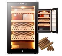 hKjPlvf Cave à Cigares éLectrique 70 L, Cave à Cigares avec Cadre en Cèdre, Cigar Humidor avec Porte Vitrée à Température Et Humidité ContrôLéEs, écran Tactile Intelligent, pour 400 Cigares,A