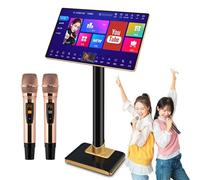 hKjPlvf Karaoké à écran Tactile de 21,5 Pouces avec 2 Microphones sans Fil, Application Mobile Compatible, WeChat et Assistant Vocal, 1,1 Million de chansons téléchargeables dans Le Cloud,6T