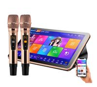 hKjPlvf karaoké Portable, écran Tactile 4K de 18,5 Pouces avec 2 Microphones à réverbération, Double système pour karaoké, visionnage de Films, Jeux, Youtube, Application d'assistance,Black-2T