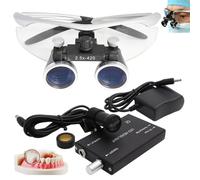 hKjPlvf Loupes Dentaires 2,5X/3,5X, Loupes Chirurgicales Binoculaires avec Lampe Frontale LED 5 W, Portables Ultra-Légères, éQuipement De Laboratoire pour Dentiste Chirurgical,Silver-2.5X