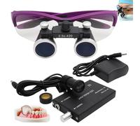 hKjPlvf Loupes Dentaires 2,5X/3,5X, Loupes Chirurgicales Binoculaires avec Lampe Frontale LED 5 W, Portables Ultra-Légères, éQuipement De Laboratoire pour Dentiste Chirurgical,Purple-2.5X