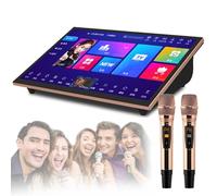 hKjPlvf Système de karaoké Portable 18,5 Pouces, écran Tactile capacitif 1T/2T/3T/4T/6T/8T avec 2 micros sans Fil pour fêtes de Famille, Bars, Chant, Films, Jeux et Youtube,Black-4T