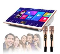 hKjPlvf Système de karaoké Portable 18,5 Pouces, écran Tactile capacitif 1T/2T/3T/4T/6T/8T avec 2 micros sans Fil pour fêtes de Famille, Bars, Chant, Films, Jeux et Youtube,White-2T