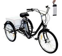 hKjPlvf Tricycle électrique 24 Pouces pour Adultes, avec Panier, Siège Souple - Hauteur Réglable (29,5 à 33,4 Pouces), Batterie Amovible 36 V 12 Ah - Autonomie 30 Km, Charge 330 LB Black