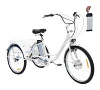 hKjPlvf Tricycle électrique 24 Pouces pour Adultes, avec Panier, Siège Souple - Hauteur Réglable (29,5 à 33,4 Pouces), Batterie Amovible 36 V 12 Ah - Autonomie 30 Km, Charge 330 LB White