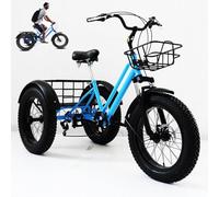 hKjPlvf Tricycles à Gros Pneus pour Adultes, Vélos De Croisière 3 Roues 20 Pouces - 7 Vitesses, Porte-Bagages Avant Et Grand Porte-Bagages Arrière, pour Les Déplacements Quotidiens Blue