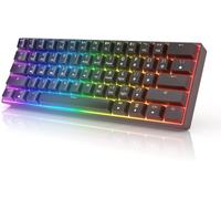 HKKB GK61 Mechanical Gaming Keyboard 60 Percent 61 RGB Rainbow LED Backlit Programmable Keys USB Wired for Mac and Windows PC Hotswap Gateron Mechanical Red Switches Black