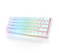 HKKB GK61 Mechanical Gaming Keyboard 60 Percent | 61 RGB Rainbow LED Backlit Programmable Keys | USB Wired | for Mac and Windows PC | Hotswap Gateron Mechanical Blue Switches | White