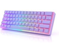 HKKB GK61 Mechanical Gaming Keyboard 60 Percent 61 RGB Rainbow LED Backlit Programmable Keys USB Wired for Mac and Windows PC Hotswap Gateron Optical Brown Switches Lavender