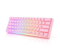 HKKB GK61 Mechanical Gaming Keyboard 60 Percent | 61 RGB Rainbow LED Backlit Programmable Keys | USB Wired | for Mac and Windows PC | Hotswap Gateron Optical Blue Switches | Pink