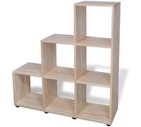 HKLGBVCR Bibliothèque Étagère Escalier 107 cm Dub 6 Compartiments | Design gradins unique, bois chêne naturel, rangement polyvalent, montage facile, stable et durable